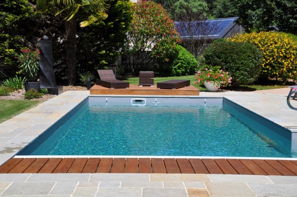 Abords de piscine, bois, dallage